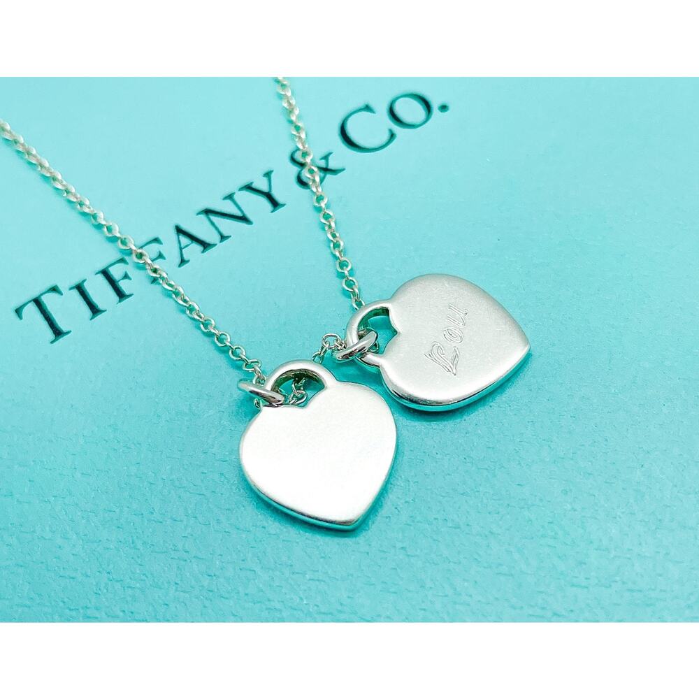 Tiffany & Co. Return Red Mini Double Heart Pendant Necklace 16-18" (ENGRAVED) - Picture 12 of 12